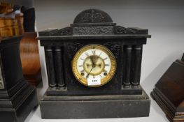 Victorian black slate mantel clock with enamelled