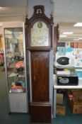 Victorian long cased clock painted face, oak carca