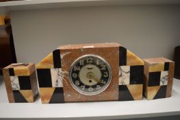 1920's art deco marble mantel clock with garniture