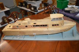 Hand Built Wooden Model PL4 Naval Vessel on Stand