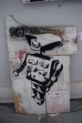 Stencil Art on Salvage Board Security Camera Robot by Maddy