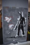 Stencil and spray can on Canvas 'Rabbitman with H