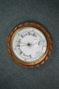 Aneroid Barometer with Carved Ropework Case and Enamel Face