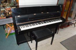 Richter Small Upright Piano with Black Lacquered Finish and Matching Piano Stool