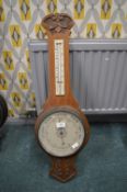 19560’s Aneroid Barometer with Carved Oak Case, and Mercury Thermometer
