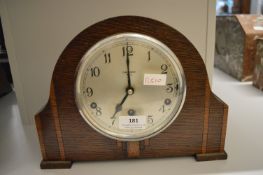 1930's oak cased art deco mantel clock retailed by