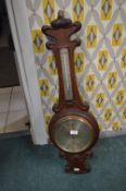 1930’s Oak Cased Banjo Barometer by H. Hughes and Sons of London with Brass Faced, Carved Detail,