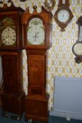 Long Case Clock by North Hampton Maker with Painted Face Depciting Flowers and Sawn, in Inlaid Oak