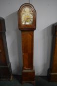 Tempus Fugitt Brass Faced Quarter Veneered Grandmother Clock