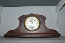 Edwardian inlaid mantel clock with shell cartouche