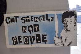 Stencil Art on Canvas Tackling Knife Crime Signed on Reverse Elbow 2008 60cm x 30cm
