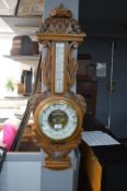 Victorian Barometer by R. Stewart of Glasgow in Carved Oak Surround with Ceramic Dial, and Mercury