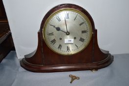 Large Edwardian Brass Faced Mantel Clock with Mahogany Case