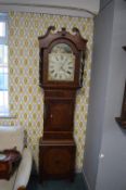 Victorian Yorkshire Clock by H. Carter of Rippon in Oak & Mahogany Case with Floral Painted Face and