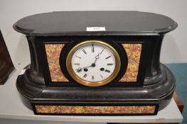 Victorian slate mantel clock with marble inset pan