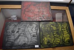 Tryptic of three abstract canvasses titled 'Earwor