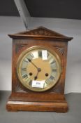 Edwardian Oak cased bracket clock with brass dial