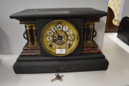 Victorian mantel clock with wood case and faux mar