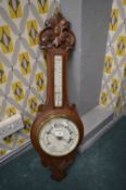 Victorian Aneroid Barometer by Robert Curtis & Son of Hull with Carved Oak Case, and Mercury