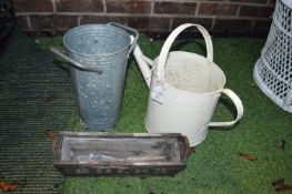 Galvanised Watering Can, Flower Tub, and a Miniature Trough