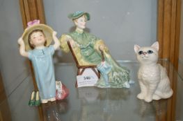 Royal Doulton Figurine of a Seated Lady, and a Small Figure “Make Believe”