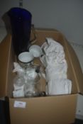 Box of Assorted Glassware and Oriental Style Pottery