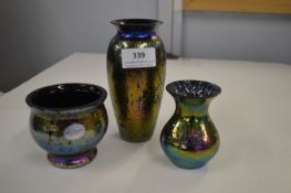 2x Royal Brierley Art Glass Vases plus One Other