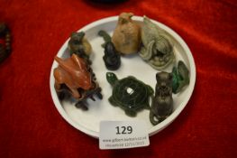 Small Chinese Jade Figures plus Three Reproduction Netsuke