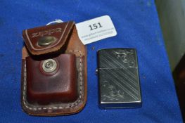 Zippo Lighter with Leather Belt Pouch