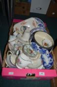 Box of Vintage Pottery Cups, Saucers, Bowls, etc.