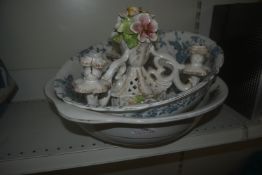 2x Victorian Wash Bowls, and a Porcelain Candelabra (AF)