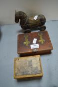 Decorative Wooden Boxes and a Horse