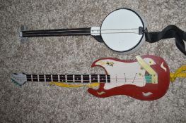 Wooden Theatrical Electric Guitar, and Banjo