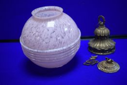 1950’s Pink Glass Light Fitting with Ceiling Attachment