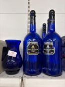 Blue Glass Vase and 6x Harvey’s Bristol Cream Blue Glass Bottles