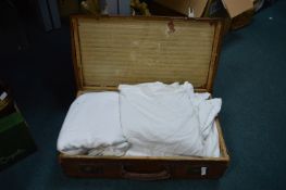 Vintage Suitcase Containing White Sheets etc.