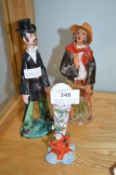 2x Capris Figures, and 1x Small Shell Vase with Blue Anchor on Base