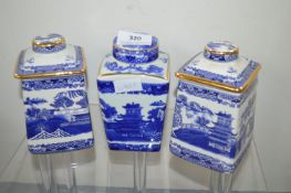 3x Ringtons Pottery Chinese Style Tea Caddies