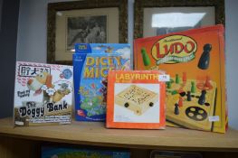 Doggy Bank and 3x Wooden Board Games