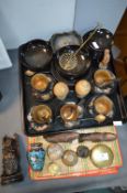 Chinese Lacquered Tea Set with Cups, Tray, plus Rice Bowls, and Chinese Carvings, etc.