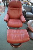 Stressless Burgundy Leather Armchair with Footstool