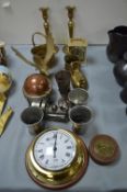 Decorative Metalware Including Brass Candlesticks, Carriage Clocks, etc.