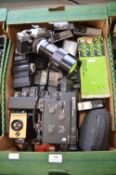 Assorted Vintage Cameras and Accessories Including Praktica LTL with Tamron 1:3.5f 200 Zoom Lens