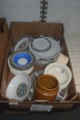 Box Containing Hornsea Pottery Coffee Jar, Assorted Plates, Meakin Bowls, etc.