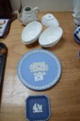 Wedgwood Blue & White Jasperware Christmas Plate and Small Dish