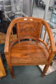 Teak Armchair with Carved Backrest
