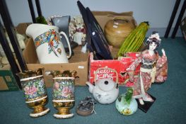 2x Boxes of Household Goods, Decorative Items, Pottery, Vases, etc.