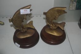 Pair of Brass Salmon on Mahogany Bases