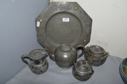 Arts & Crafts Pewter Tray, Chinese Pewter Teapots, etc.