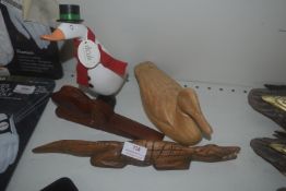 Christmas Duck, Carved Duck, Crocodile, and a Doorstop